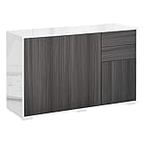 HOMCOM Standschrank Aufbewahrungsschrank Mehrzweckschrank Aktenschrank Kommode 2 Schublade 3 Türen E1 Spanplatte Hochglanz Weiß+Hellgrau 117 x 36 x 74 cm