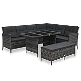 Homgoday Gartenmöbel Set 3-TLG. Gartensofa Set mit Auflagen Sitzgarnitur Sitzgruppe Gartenset Sofagarnitur Gartenmöbel Set Lounge für Balkon Terrasse Garten Poly Rattan Grau