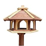 Vogelhaus mit Stander aus Holz, wetterfest, vogelfutterhaus, Futterhaus, Futterstation für Wildvögel, Vogelfutterhaus zum Stellen für den Garten, Balkon (Braun+ Natur)