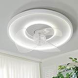 Leise Deckenventilator Mit Beleuchtung Led Deckenventilator Mit Beleuchtung Weiß Runden Dimmbar Deckenleuchte Mit Ventilator 3 Große Lüfterblätter Ventilator Lampe für Esszimmer Schlafzimmer-40cm