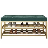 LOTIKS Shoe Bench Rack Mit Kissen 2-stufiger Eingangsbereich Schuhaufbewahrung Organizer Regal Vintage Schuhregal Mit Samt for Eingangsbereich Schlafzimmer Tür (Color : Green, Size : 40 * 35 * 45cm)