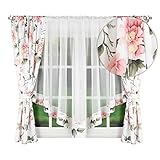 Flying Curtains Vorhang Gardine Set mit Tunnelzug 400 x 160cm Voile | Wohnzimmer Schlafzimmer Kinderzimmer | Deko Fenster-Gardinen Set mit Vorhängen Scheibengardinen Kräuselband | Rosa Blumen