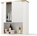 KEEPREAPER Hängeschrank Bad Wandschrank, Küchenschrank mit 2 Türen und Einlegeboden Ohne Griff, Weiß, 60x20x70cm,WC30WH