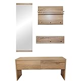 Natsen Garderobenset Flurgarderobe, Holz Garderobenständer mit Spiegel, Haken, Sitzbank, Schublade, freistehende Garderobe Kleiderstange, für Kleidung Hüte Taschen