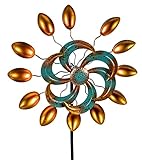 dekojohnson antikes Windrad für den Garten aus Metall Blume Windräder Windspiel Windmühle doppelt blau kupferfarben goldfarben rostfarben 38x132cm Groß
