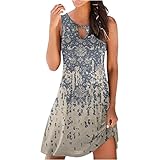 tsaChick Maxikleid Damen Sommer Damen Sommer Mode Lässig Druck Rundhalsausschnitt Ärmelloses Kleid Partykleid Damen Strickkleid Damen Sommer Sommerkleid A Linie Knielang Damen Kleider Freizeit Lose