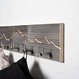 WOODS Garderobe aus Altholz mit Berg Motiv | handgefertigt in Bayern | Garderobenleiste Holz | Hakenleiste Wandgarderobe (70cm (6 Haken), Edelstahl Haken)