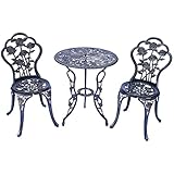 KAI LI Gartenmöbel Bistro-Set mit Rosenmuster 1 Tisch 2 Stühle für Garten Terrasse Veranda (Rose-Bronze)