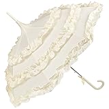 VON LILIENFELD Regenschirm mit 3 Rüschen | Gross | Creme | Auf-Automatik | Hochzeitsschirm | Pagodenform | Sonnenschirm | Lilly