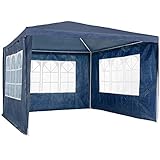 tectake Pavillon 3x3m, Gartenzelt mit 3 abnehmbaren Seitenteilen mit Fenstern, Gartenpavillon mit wasserdichter Plane mit UV-Schutz, Festzelt für Garten Party Festival Event Hochzeit (Blau)