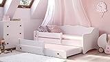 Dmora Einzelbett für Kinder, Schlafsofa mit zweitem ausziehbarem Bett, Kinderbett mit Fallschutz, cm 164x88h70, Farbe Weiß und Grau
