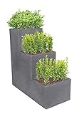 Dynamic24 XL Treppentopf Treppenkübel Übertopf Deko Kübel Pflanzkübel 60cm Blumenkübel Blumentopf Beton-Optik Garten Wendeltreppe Blumentreppe Pflanzentreppe