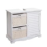 Mendler Waschbeckenunterschrank HWC-H20, Badezimmer Waschtisch, Massiv-Holz Korb-Schublade 60x65x31cm - Shabby weiß