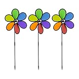 Relaxdays Windrad Blume, 3er Set, Deko Gartenstecker für Balkon, Terrasse & Garten, HBT 67 x 28 x 6 cm, Regenbogen, bunt