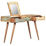 BULANED Schminktisch mit Spiegel, Schminken Tisch, Frisiertisch, Kosmetiktisch, Schminkkommode, Schmink Tisch, Make Up Tisch, 112x45x76 cm Altholz Massiv