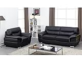 Vente-unique - Couchgarnitur Leder 3+1 - Schwarz - Thibault