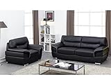 Vente-unique Couchgarnitur Leder 3+1 - Schwarz - Thibault