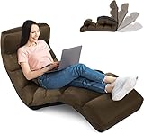 RELAX4LIFE Relaxliege, Bodenliege 5-Fach Einstellbar, Bodenstuhl Faltbar, Relaxsessel mit Kissen, Liegesessel mit Schlaffunktion, bis 120kg belastbar, Klappsessel für Schlafen & Lesen (Braun)