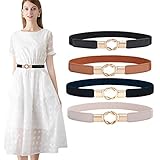 WERFORU 4 Stücke Elastischer Gürtel, Stretch Gürtel mit Haken Schnalle, Damen Dünne Elastische Taille Gürtel Dehnbar Retro Gürtel für Kleid Jeans Hosen Schwarz/Braun/Blau/Beige 70 cm
