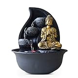 Zen Light Praya Zimmerbrunnen mit Pumpe und LED-Beleuchtung, Kunstharz, Gold