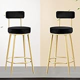 MOBYAT Barhocker für Zuhause, Küche, Thekenhocker, 2er-Set, moderner Samt-Familienhocker, Barhocker, Barhocker mit Rückenlehne, goldene Fußstütze, skandinavische runde Barstühle (schwarz)