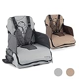 Mobiclinic®, Tragbarer Hochstuhl, Monkey, Reisehochstuhl, 6 bis 36 Monate, Bis 15kg, Faltbar, Verstellbarer 5-Punkt-Gurt, mit Aufbewahrung, Hochstuhl baby, Babysitz, Farbe Grau