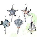 VICASKY Strand Wandhaken Single Coat Haken Handtuchhalter Wand Dekorative Fisch Star Shell Segelboot Kleiderbügel Utility Wandhaken für Nautischen Strand Home Decoration 5Pcs