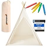 wunderbude® Tipi Zelt für Kinder [SELBST GESTALTEN] Tipi Kinderzelt Kinderzimmer Zelt Kinder Indianerzelt Spielzelt Waschbar Baumwolle Massivholzpfosten incl. Textilfarben