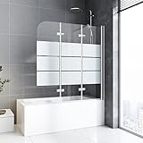 BD-Baode Duschwand für Badewanne Faltbar | 1200 x 1400 mm | 3-teilig faltbar | Querstreifen 6 mm Sicherheitsglas (ESG) Klar hell | Profilfarbe Chromoptik | Duschabtrennung für Badewanne