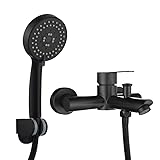 HAUSELIEBE Wannenarmatur Mit 5 Funktionen Handbrause, Wandhalterung Edelstahl Badewanne Wasserhahn Einzelgriff Badewanne Armatur,Schwarz