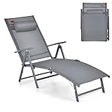 COSTWAY Sonnenliege klappbar, Gartenliege mit Kopfstütze, 7 verstellbaren Rückenlehnen, Klappliege bis 150 kg belastbar, tragbarer Liegestuhl für Garten, Hinterhof, Balkon (Grau)
