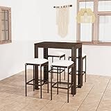 BULANED 5-TLG. Gartenbar-Set mit Kissen, Bistro-Set, Gartenset Tisch Und Stühle, Balkontisch, Balkon Möbel Für Kleinen Balkon, Terrassenmöbel, Bistrotisch, Gartentisch, Poly Rattan Braun