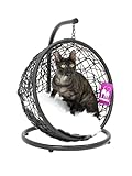 Petrebels Katzenkorb Rattan Paris, Farbe Schwarz, Katzenhöhle mit Kissen, für Outdoor Bereich geeignet, 44 x 44 x 57 cm