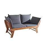 Invicta Interior Massive Sitzbank MODULAR aus Akazie geölt wetterfeste Gartenbank mit Kissen in grau und Polsterung klappbar Bank für Garten Terrasse oder Balkon Gartenliege mit Sitzauflagen