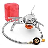 Suzzam Campingkocher 3500W Camping Gaskocher mit Piezozündung für alle Schraubkartusche Gasbrenner, Winddichte Faltbar Campingkocher für Outdoor