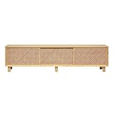 NAAN FURNITURE TV Schrank Menorca, Fernsehtisch aus massivem naturholz, 3 Türen, Handgefertigt, für Wohnzimmer, 180B x 35T x 45H cm