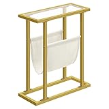 HOOBRO Beistelltisch, schmaler Bett-Beistelltisch, Beistelltisch aus gehärtetem Glas, Kleiner Beistelltisch mit Zeitschriftenhalter, Sofa-Beistelltisch für Wohnzimmer, Schlafzimmer, Gold EGD78BZ01