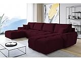 ML Furniture Velvet Ecksofa in U-Form – Kastanienbraun Sofa – Couch mit Stauraum und Kissen - Ausziehbares Schlafsofa – Sofa mit Schlaffunktion - Schlafsofa mit Bettkasten – Gästebett – 365 x 189 cm