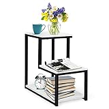 GOPLUS Beistelltisch 3 Ebenen, Kaffeetisch mit Stahlrahmen, Sofatisch Telefontisch für Balkon, Wohnzimmer und Schlafzimmer (Weiß)