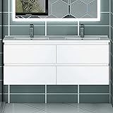 Acezanble Badezimmer Badmöbel 120 cm Waschtisch mit Unterschrank Hängeschrank Weiß