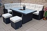 Ragnarök-Möbeldesign PolyRattan Ecklounge DEUTSCHE Marke - EIGNENE Produktion - 8 Jahre GARANTIE auf UV Beständigkeit - Gartenmöbel Essgruppe Tisch hohe Dinning Polyrattan Aluminium Rostfrei Schwarz