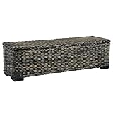 KIPPOT Schuhregal für Eingangsbereich, Schuhschrank mit Sitz, Aufbewahrungsbox, Rattan, Kubu, Massivholz, schwarzer Griff, 120 cm, für Flur Schlafzimmer Wohnzimmer