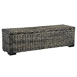 Makastle Sitzbank Kubu-Rattan Sitzhocker mit Stauraum, Bank Hocker Sitzhocker Truhenbank Sitztruhe Flurbank für Esszimmer Wohnzimmer Flur, 120 x 35 x 35 cm