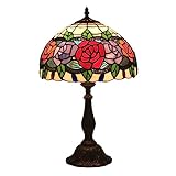JENCUZ Tischlampen Tiffany-Stil 12 Zoll Tischlampen Schlafzimmer Einfach Nachttischlampe Vintage Rose Muster Schreibtischlampe Retro Für Studie Hotel Wohnzimmer Lampe