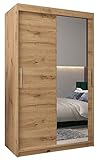 Kryspol Schwebetürenschrank Tokyo 2-120 cm mit Spiegel Kleiderschrank mit Kleiderstange und Einlegeboden Schlafzimmer- Wohnzimmerschrank Schiebetüren Modern Design (Artisan Eiche)