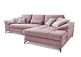 Cavadore Ecksofa Castiel mit Federkern / Großes Sofa in L-Form mit Sitztiefenverstellung und XL-Longchair / 312 x 89 x 173 / Webstoff, Flieder-Rosa