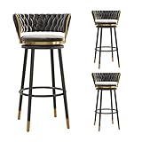 YHJZSM Drehbare Barhocker, 3er-Set mit gewebter Rückenlehne, Kücheninsel-Barstuhl mit Armlehnen, samtgepolsterter Sitzfläche, Schwarze Metallbeine, für Bars, Frühstück, Lounge, Pubs (grau
