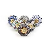 RAJRANG BRINGING RAJASTHAN TO YOU Keramikknöpfe für Schrank Kommode Schubladen und Möbel Handbemalte antike Boho Schrankgriffgriffe Mehrfarbig 6 er Pack