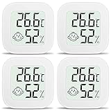 Ainiv Mini LCD Thermometer, 4 Stück Digital Thermometer Innen, Hygrometer Innen, Thermometer Hygrometer, Kabelloses, Luftfeuchtigkeit Meter für Babyzimmer Wohnzimmer Büro Gewächshaus(Weiß)