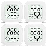 Ainiv Mini LCD Thermometer, 4 Stück Digital Thermometer Innen, Hygrometer Innen, Thermometer Hygrometer, Kabelloses, Luftfeuchtigkeit Meter für Babyzimmer Wohnzimmer Büro Gewächshaus(Weiß)